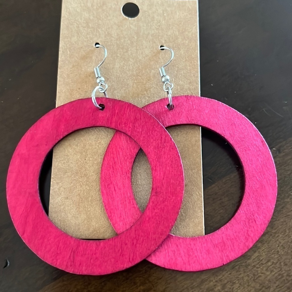 HOT pink wooden earrings-NWT